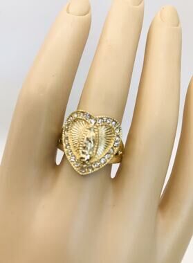 Gold Plated Heart Ring Virgin Mary Virgen de Guadalupe Anillo 14K Oro Laminado